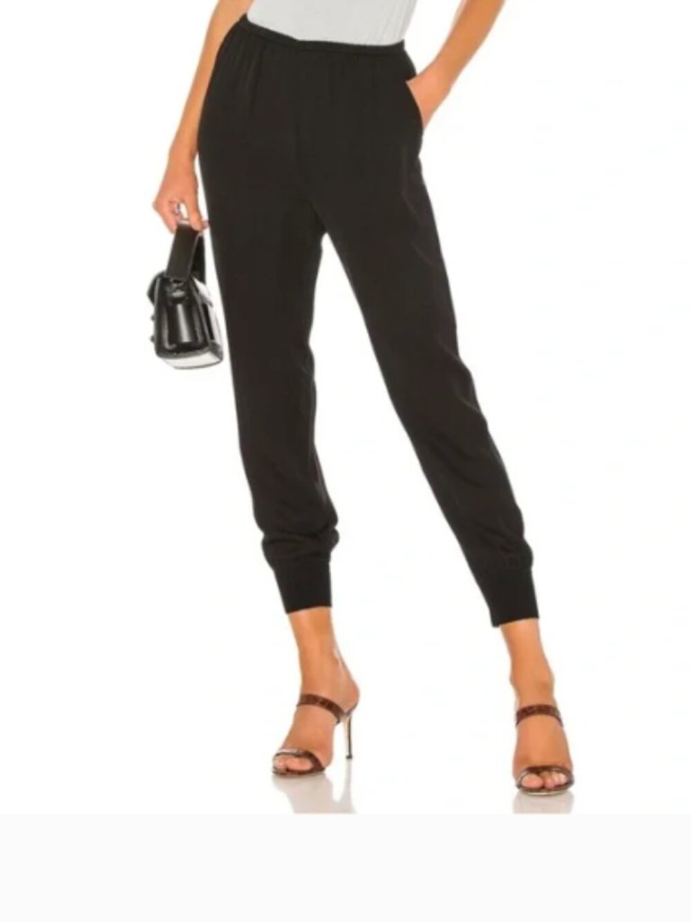 Theory Black Silk Elastic Waist Jogger Pants, NWOT, P